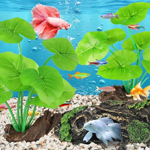 MyLifeUNIT Fish Tank Decor, Silk Aquarium Plants and Hollow Tree Trunk Decor for Betta, Goldfish, Turtle, Reptile Decoration