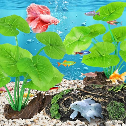 MyLifeUNIT Fish Tank Decor, Silk Aquarium Plants and Hollow Tree Trunk Decor for Betta, Goldfish, Turtle, Reptile Decoration