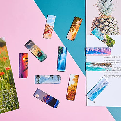 Tenare 24 Pcs Magnetic Bookmarks 12 Styles Magnet Page Markers Assorted Landscape Bookmarks Clips for Reading Double Side Cute Bookmark for Women Men Students Teachers Birthday Gifts Supplies