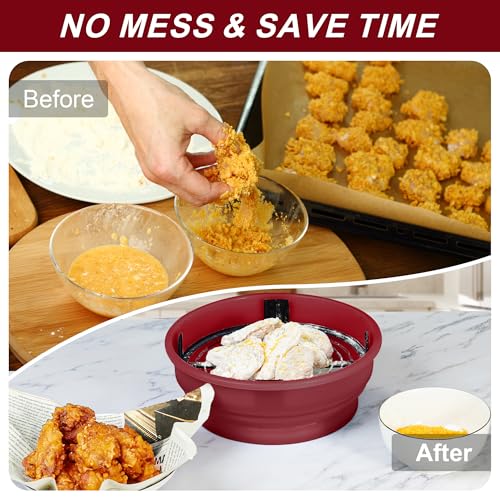 Collapsible Batter Bowl - Breading Bowl Shaker with Lid, Red - color: Red