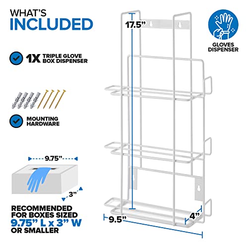 Stock Your Home (White Metal Triple Gloves Dispenser, Tissue Box Shelf, Glove Box Holder Wall Mount, For Kitchen, Cleaning Closet, Lab, Exam, or Office - size: 1 Count, style: Triple Stack