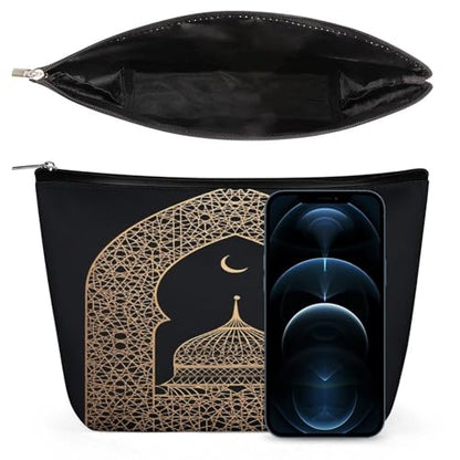 Islamic Dome Pattern Gold Makeup Bag, Travel Toiletry Organizer, Cosmetic Pouch for Women, Birthday Presents for Mom Girls Women Sisters - color: Islamic Dome Pattern Gold