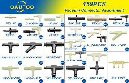 32 Size Automotive Vacuum Tubing Connector Vacuum Tee Connector Assortment Kit 1/8" 3/16" 1/4" 5/16" 3/8"