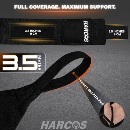 Harcos Boxing Hand Wraps 3.5M / 140 Inches – Soft Semi-Elastic MMA Hand Wraps with Wrist Support for Muay Thai, Kickboxing & Training – Thumb Loop & Hook-and-Loop Closure - color: Yellow