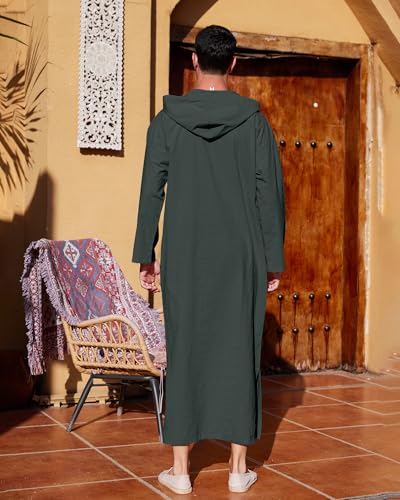 YAOHUOLE Men's Long Sleeve Kaftan Side Split Long Gown Thobe Hooded Men Caftan - color: Dark Gray, size: 3X-Large