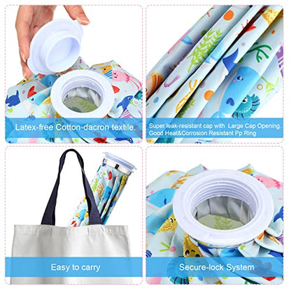 Nuanchu 3 Pieces Ice Bags for Injuries Reusable Ice Pack Hot Cold Water Bag 6, 9, 10 Inches Hot Cold Therapy and Pain Relief Pain Screw Top for Sports Knee Head Leg(Cute Style) - style: Cute Style
