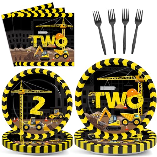 100 Pcs Construction Party Plates and Napkins Set Construction Truck Birthday Party Decorations Supplies Tableware Construction Themed Party Favors for Birthday Party Decorations Serves 25 - style: Construction 2nd