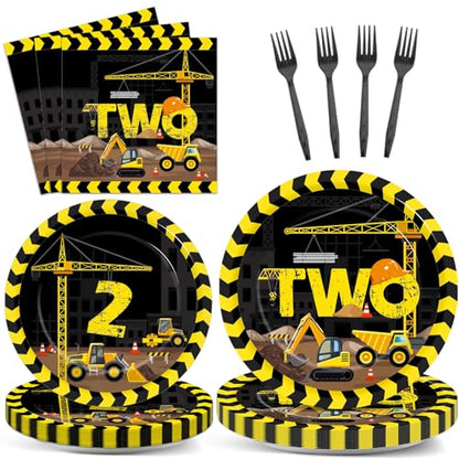 100 Pcs Construction Party Plates and Napkins Set Construction Truck Birthday Party Decorations Supplies Tableware Construction Themed Party Favors for Birthday Party Decorations Serves 25 - style: Construction 2nd