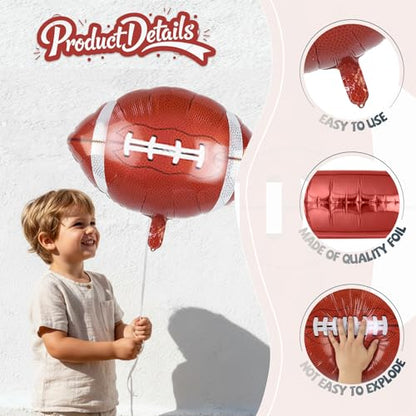 Football Balloons, 6 Pcs Large Foil for Boys Men Sports Birthday Party - style: Football