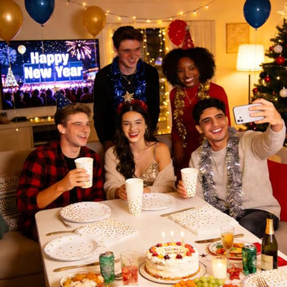 White and Gold Party Supplies 145PCS Disposable Party Dinnerware Paper Plates, Napkins, Knives, Forks, Cups, Banner, for New Year Eve 2026, Bridal Shower, Wedding, Birthday, Serves 24 - color: White Gold (Serves 24)