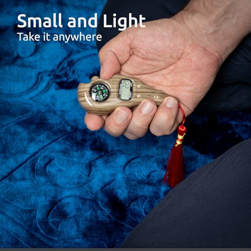 Digital Finger Tasbih with Compass & Night Light - Islamic Prayer Beads Counter, Finger Counter for Dhikr, Meditation, Relaxation, and Healing - color: Brown Wood Lion