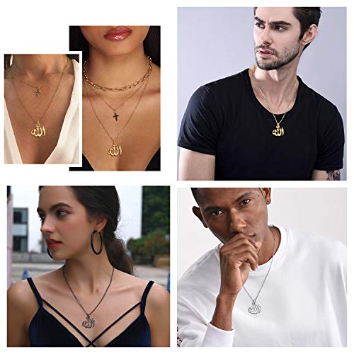 U7 Allah Pendant Necklace with Chain Platinum / 18K Gold Plated Muslim Jewelry Islamic Pendant - color: 01.Polished Stainless