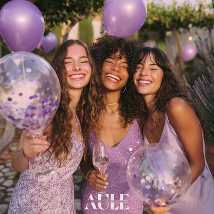 AULE Party Balloons Pack of 42 - Metallic Lavender Balloons and Confetti Latex Helium Balloons With 64ft Ribbons - 12 Inch Lilac Chrome Balloon Decoration Set - color: Lavender