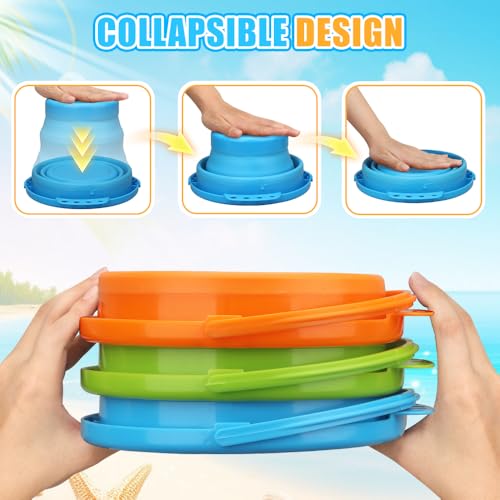 Collapsible Bucket Sandbox Kit Toys for Kids, Foldable Bucket Multi Purpose Sand Pail for Garden Planting Washing Camping Fishing, Beach Essential Travel Toys Summer Activity, Easter Egg Bucket Gift - color: Orange
