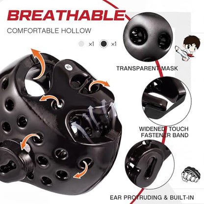 JellyArch 2 Pcs Taekwondo Karate Headgear MMA Martial Arts Helmet Soft Head Guard Protection Sparring Gear Helmet Boxing for Men Women Thai Kickboxing Grappling Muay Taekwondo - color: White and Black, size: Medium