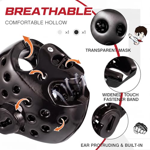 JellyArch 2 Pcs Taekwondo Karate Headgear MMA Martial Arts Helmet Soft Head Guard Protection Sparring Gear Helmet Boxing for Men Women Thai Kickboxing Grappling Muay Taekwondo - color: White and Black, size: Large
