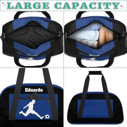 Custom Sports Football Duffel Bag, Playing Soccer Blue, Black | Personalized Named Practice Travel Overnight Training Bag - color: Color 34