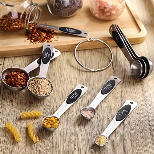 Magnetic Measuring Spoons Set of 9 Stainless Steel Measuring Spoons | Heavy Duty Nesting Teaspoons Tablespoons for Measuring Dry and Liquid Ingredients