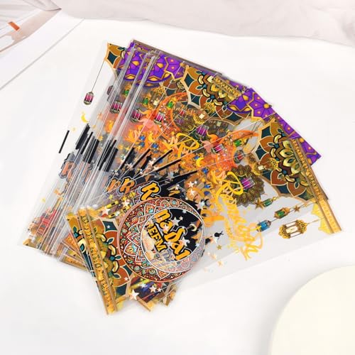 Totelux Eid Mubarak Cellophane Goodie Bags Clear Plastic Bag Ramadan kareem Treat Bags with Ties for Cookies Candy Gift Wrapping Muslim Eid Party Favor Supplies 50PCS