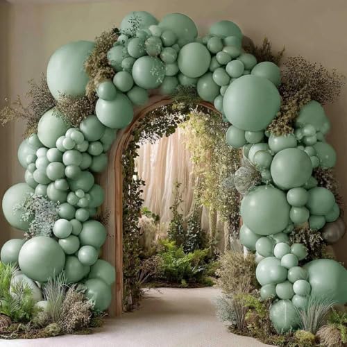 Dusty Green Balloon Garland Double Stuffed Sage Green Balloons Different Size Retro Balloon Arch Kit for Birthday Wedding Baby Shower Bridal Shower Engagement Party Decor - color: Dusty Green
