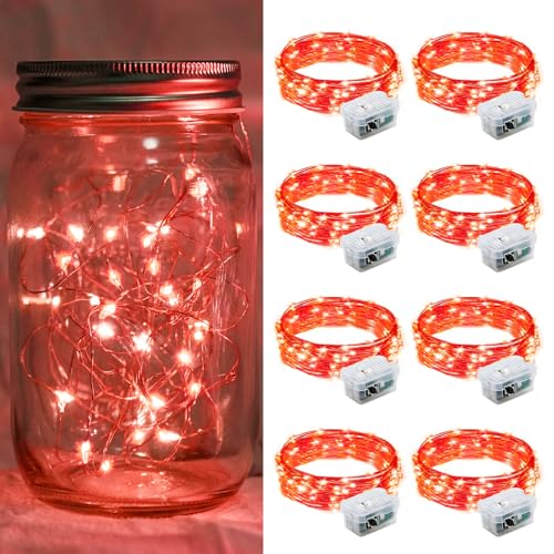 8 Pack Red Fairy Lights 7Ft 20 LED Twinkle String Lights 3 Modes Battery Operated Waterproof Firefly Starry for Mason Jar Party Table Centerpieces Halloween Christmas Valentines Day - color: Red, size: 8