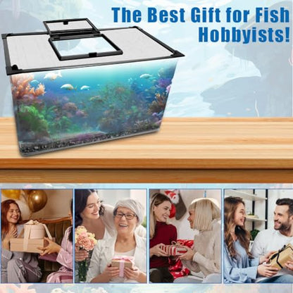 Magnetic Fish Tank Lid with Feeding Window, SEILETOO High Transparency Fish Tank Cover, Aquarium Lid Can be Cut to Any Size, Fish Anti Jumping Net