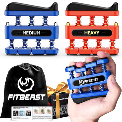 FitBeast Finger Strengthener, Finger Exerciser, Hand Exerciser for Improve Dexterity and Strength in Fingers, Hands, Forearms–Grip Strength Trainer for Musicians, Climbers - color: 2 Piece Set -Blue Red