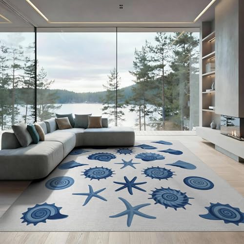 8'x10' Washable Flatwoven Rug, White Graphic Starfish Stain Resistant Extra Large Carpet Non-Slip Chair-Friendly Mat for Dining Room, Large Office, Lounge | Ref:1952585 - color: Blue/Pattern 50, size: 8' x 10' (Rectangular)