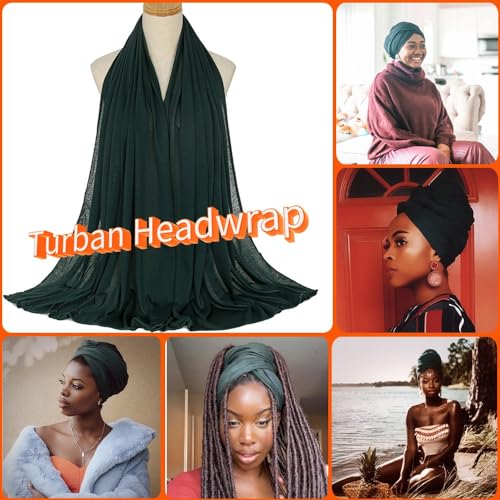 Nonbongoy Head Wraps for Black Women 71"x32" Long Soft Jersey Hijab Turban - color: 1-dark Green Headwrap