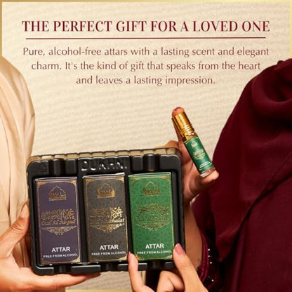 Dukhni Royal Oud Attar Oil Set Pure original Oudh oil, Islamic fragrances, Eid & Ramadan gifts for men and women | 3 assorted mini roll on perfume scents x 6ml | Arabic oudh oil, arab perfumes