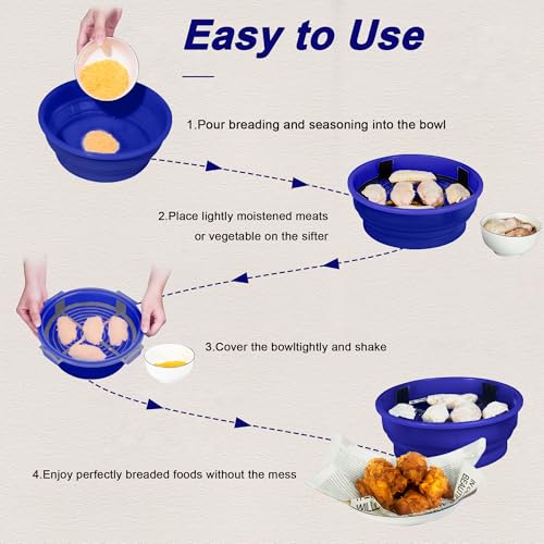 Collapsible Batter Bowl - Breading Bowl Shaker with Lid, Deep Blue - color: Deep Blue