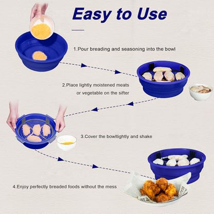 Collapsible Batter Bowl - Breading Bowl Shaker with Lid, Deep Blue - color: Deep Blue