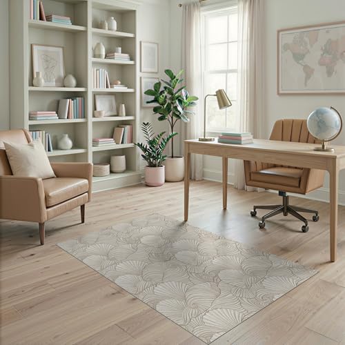 4'x6' Washable Flatwoven Rug, Beige Abstract Shell Easy Care Throw Carpet for Dorm Room, Small Living Room, Apartment, Stain Resistant Low Profile Floor Covering | Ref:1903054 - color: Beige/Pattern 16, size: 4' x 6' (Rectangular)