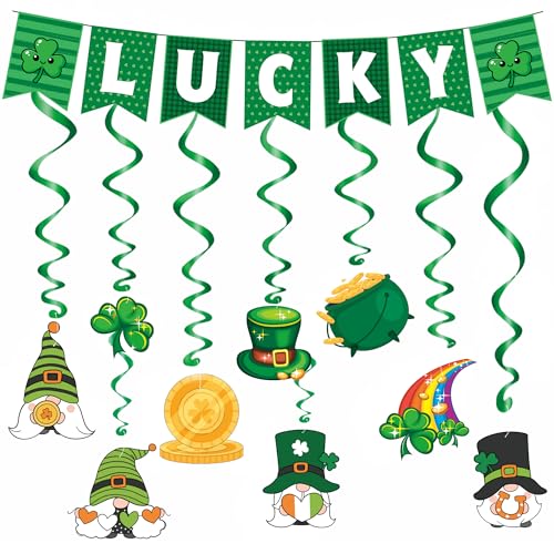 OHOME St Patricks Day Decorations - Hanging Swirls, Shamrock Banner - Shamrock Decorations Garland St Patty's Day Accessories Party Favors for Home Door Birthday | St. Patrick's Day Decor - color: Green