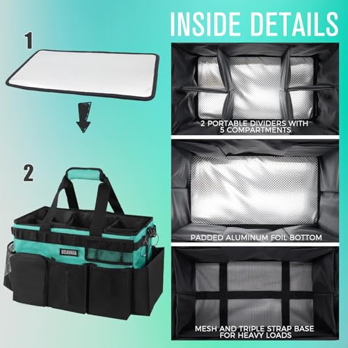 SCAVATA Wearable Cleaning Caddy Bag, Cleaning Caddy Supplies Organizer with Handle & Shoulder Straps for Housekeepers, Under Sink & Car Cleaning Tool Organizers with 4 Foldable Divider (Lake Blue) - color: Lake Blue