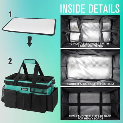 SCAVATA Wearable Cleaning Caddy Bag, Cleaning Caddy Supplies Organizer with Handle & Shoulder Straps for Housekeepers, Under Sink & Car Cleaning Tool Organizers with 4 Foldable Divider (Lake Blue) - color: Lake Blue