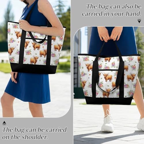 SWEET TANG Insulated Cooler Bag for Women Men Highland Cow Floral Art Lunch Bags Beach Food Delivery Bag - color: Pattern 89