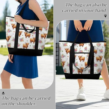 SWEET TANG Insulated Cooler Bag for Women Men Highland Cow Floral Art Lunch Bags Beach Food Delivery Bag - color: Pattern 89