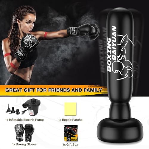 Standing Punching Bag for Adults Teens, Inflatable Boxing Bag with Stand, Kick Boxing Training Equipment for MMA, Muay Thai, Kickboxing - size: 71"