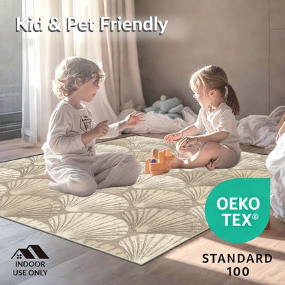 6'x9' Washable Beachy Seashell Area Rug, Beige Non-Shedding Pet Friendly Room Rug Foldable Easy Care Carpet for Queen Size Bedroom, Under Bed, Master Suite | Ref:1886597 - color: Beige/Pattern 25, size: 6' x 9' (Rectangular)