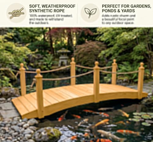 8 FT Oak Amish Rope Rail Garden Bridge, Pinewood - size: 8 FT Bridge & Rope