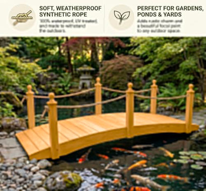8 FT Oak Amish Rope Rail Garden Bridge, Pinewood - size: 8 FT Bridge & Rope