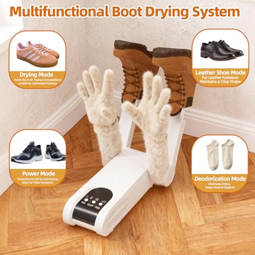 Boot Dryer for Work Boots, Electric Shoe Dryer 4 Drying Ports, Adjustable Telescopic, Portable Boot Dryer have Automatic Shut-Off Timer, Boots Warmer for Work Boots, Sneakers, Gloves, Helmets
