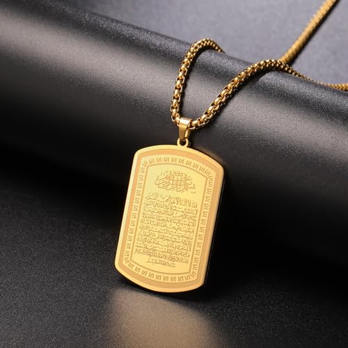 VASSAGO Islamic Allah Necklace for Men Women Stainless Steel Muslim Ayatul Kursi Necklace Islam Arabic Eid Ramadan Jewelry Gift - color: Gold Arabic necklace