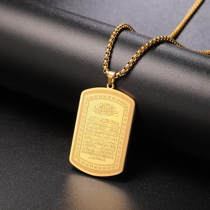 VASSAGO Islamic Allah Necklace for Men Women Stainless Steel Muslim Ayatul Kursi Necklace Islam Arabic Eid Ramadan Jewelry Gift - color: Gold Arabic necklace