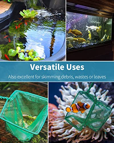 Pawfly Aquarium Fish Net with Braided Metal Handle Square Net with Soft Fine Mesh Sludge Food Residue Wastes Skimming Cleaning Net for Fish Tanks Small Koi Ponds and Pools - style: 4 & 6 Inch
