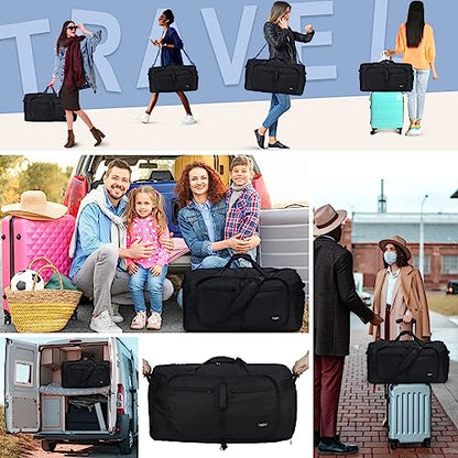 Fmeida 65L Duffle Bag with Shoes Compartment, Foldable Travel Duffel Bags for Men Women, Large Packable Travel Bag Water Repellent & Tear Resistant (Black) - color: Glossy Black