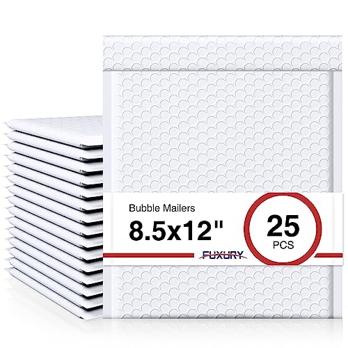 Fuxury Bubble Mailers 8.5x12 Inch 25 Pack White Padded Envelopes 8.5x11 Usable Size Self Seal Waterproof Bubble Envelopes for Shipping, Small Business, Jewelry & Clothing #2 - color: White, size: 8.5x12" 25PC