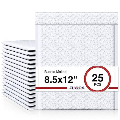 Fuxury Bubble Mailers 8.5x12 Inch 25 Pack White Padded Envelopes 8.5x11 Usable Size Self Seal Waterproof Bubble Envelopes for Shipping, Small Business, Jewelry & Clothing #2 - color: White, size: 8.5x12" 25PC
