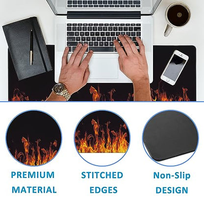 Fire Flames Large Gaming Mouse Pad,Waterproof Desk Mat for Desktop,Non-Slip Rubber Base Mousepad with Stitched Edges for Laptop Office and Home 35.4X15.7 Inch - color: Fire Flames